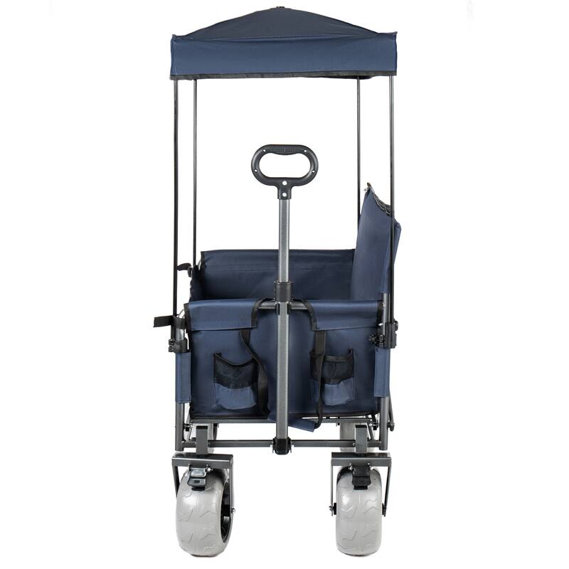 3-in-1 Collapsible Wagon,Convertible Folding Cart with Canopy &Rear-Mounted Folding Tabletop, 500lbs Heavy-Duty, 180L Capacity