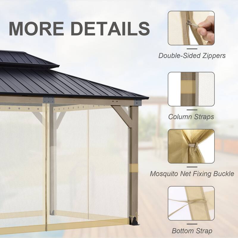 Aoodor Gazebo Universal Mosquito Netting Screen Replacement, 4-Panel Screen Walls with Double Zippers - (Mosquito Net Only)