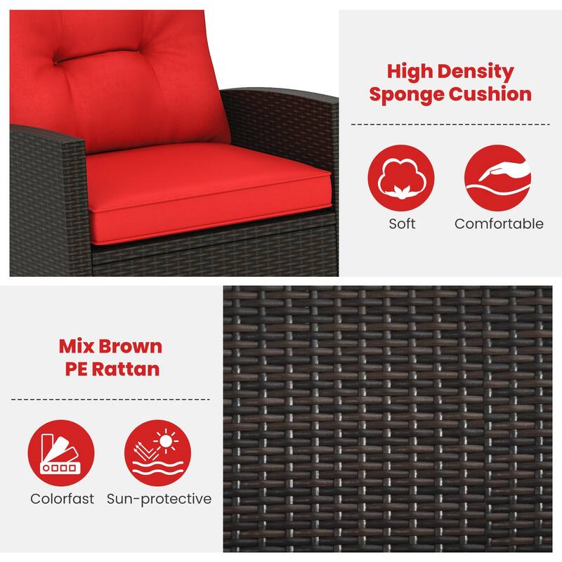 Gymax Set of 3 Wicker Rocking Set w/ Tempered Glass Table Patio