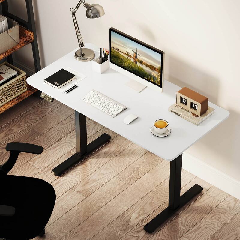 Costway 48” x 24” Electric Standing Desk with LED Display 2 Memory - White+Black