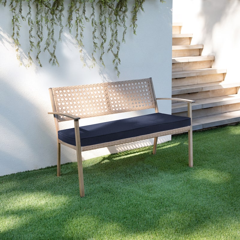 Sorra Home Indoor/Outdoor Solid Corded Bench Cushion - 48 x 17 x 2 Bench Cushion Corded - Indigo