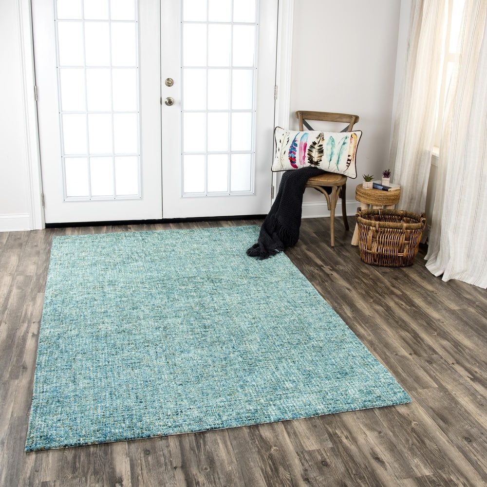 Alora Decor Storm Teal, Blue, and Beige Hand-tufted Geometric Wool Rug