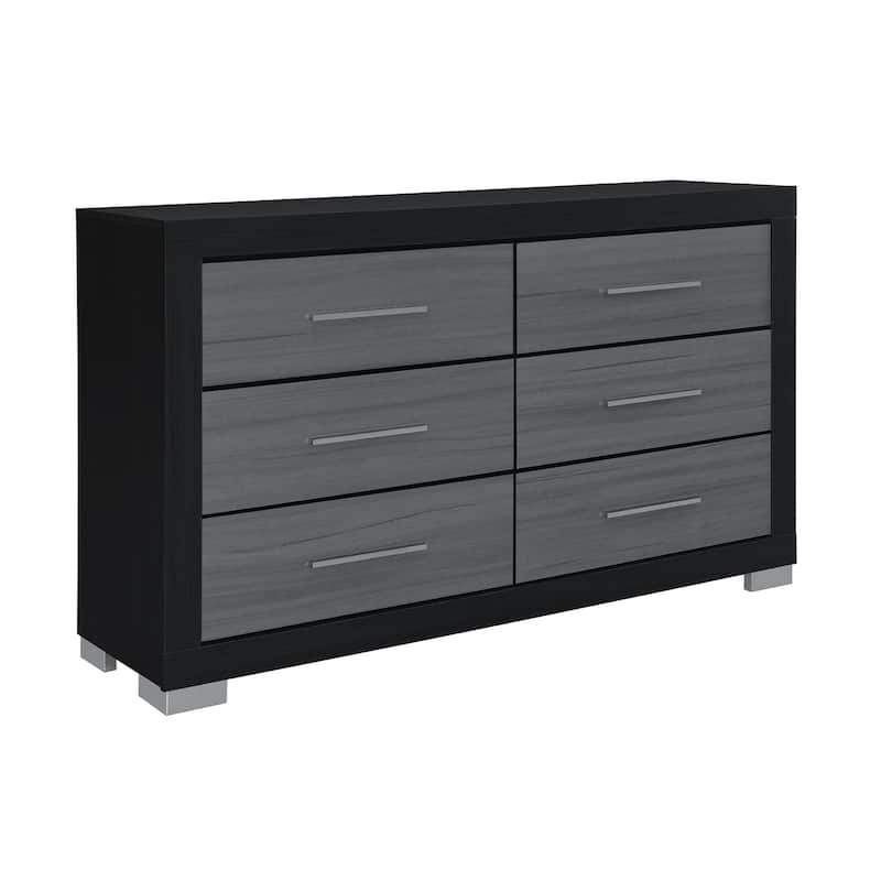 HomeRoots 63" Black And Gray Wood Six Drawer Double Dresser