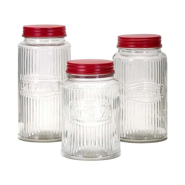 Set of 3 Clear and Red Christmas Food Container Jars 9.25" - N/A