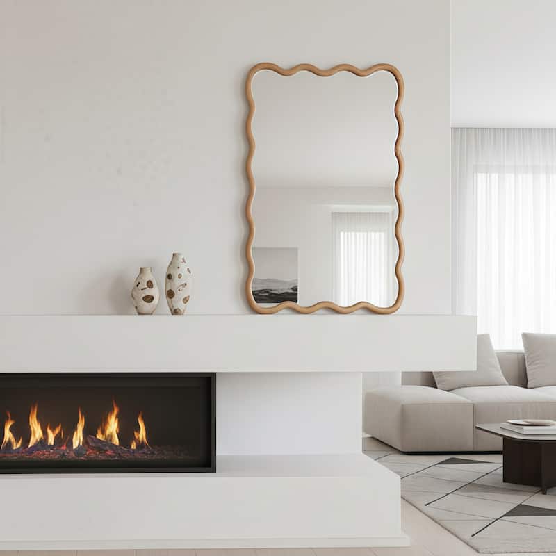 20"x30" Wavy Rectangle Solid Wood Frame Decorative Mirror,For Bedroom, Bathroom, Living Room, Entryway