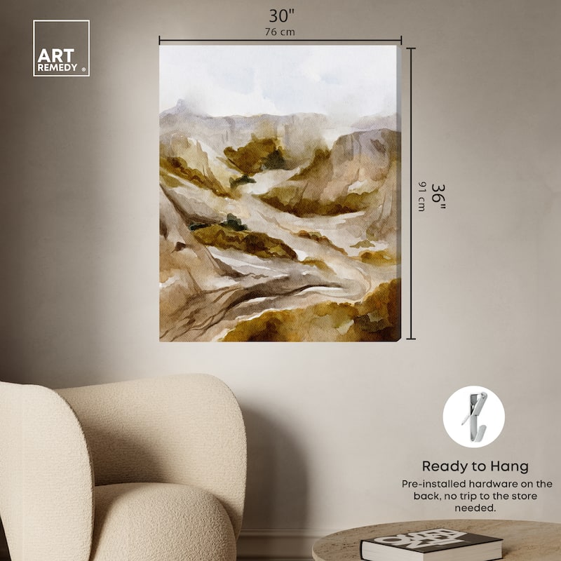 Art Remedy Winter End Rock Mountain Gallery Wrapped Landscape 1 Piece Canvas Wall Art Watercolor Style