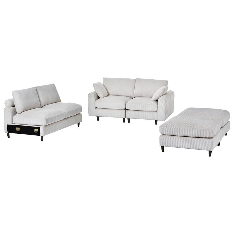 Versatile U-Shaped Corduroy Sofa with Removable Cushions & Multi-Functional Layout - 6 Seater