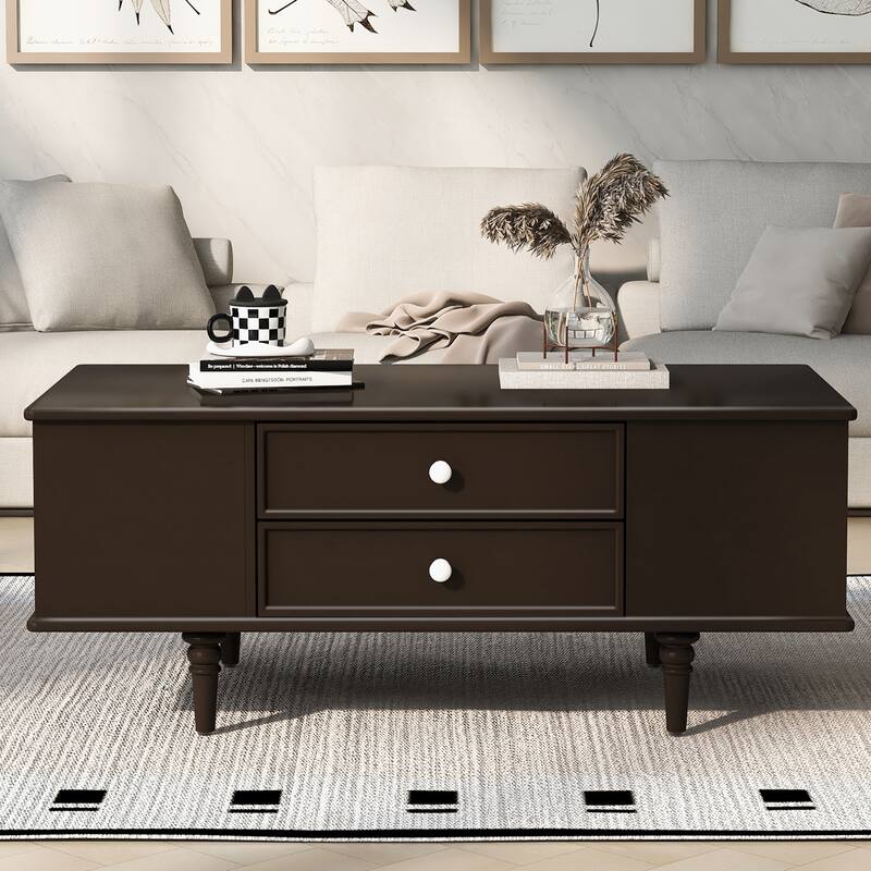 Rectangle Coffee Table Center Table with 4 Drawers, Living Room Table Brown Cocktail Table Center Table - Brown