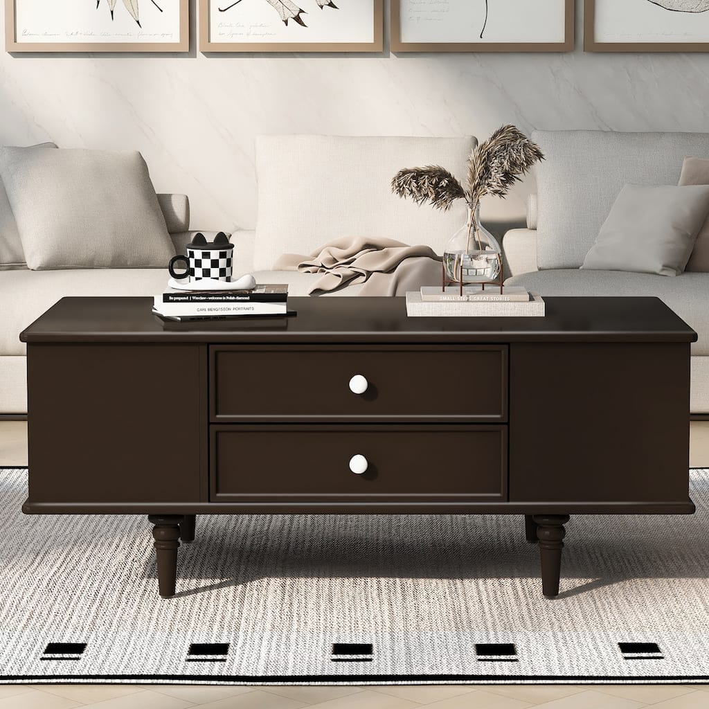 Rectangle Coffee Table Center Table with 4 Drawers, Living Room Table Brown Cocktail Table Center Table