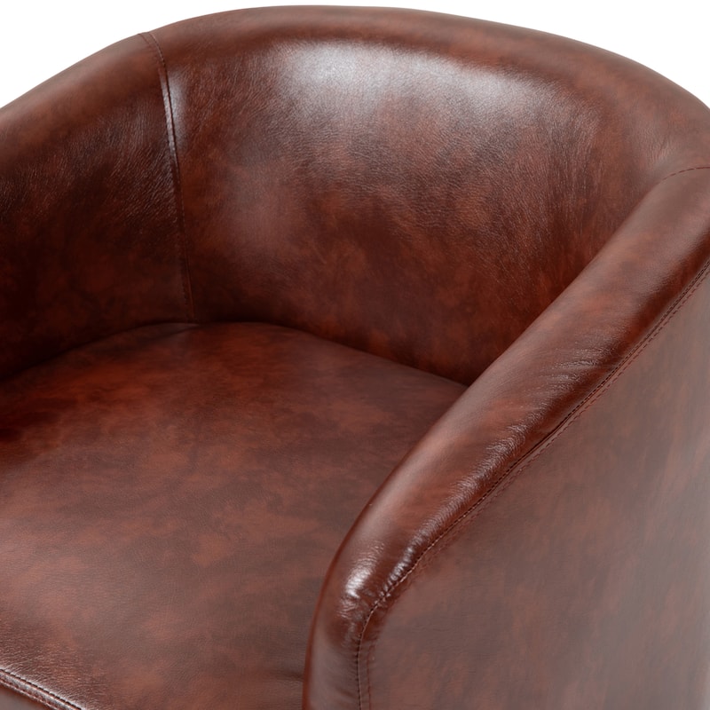 Faux Leather Accent Barrel Chair with Swivel Base