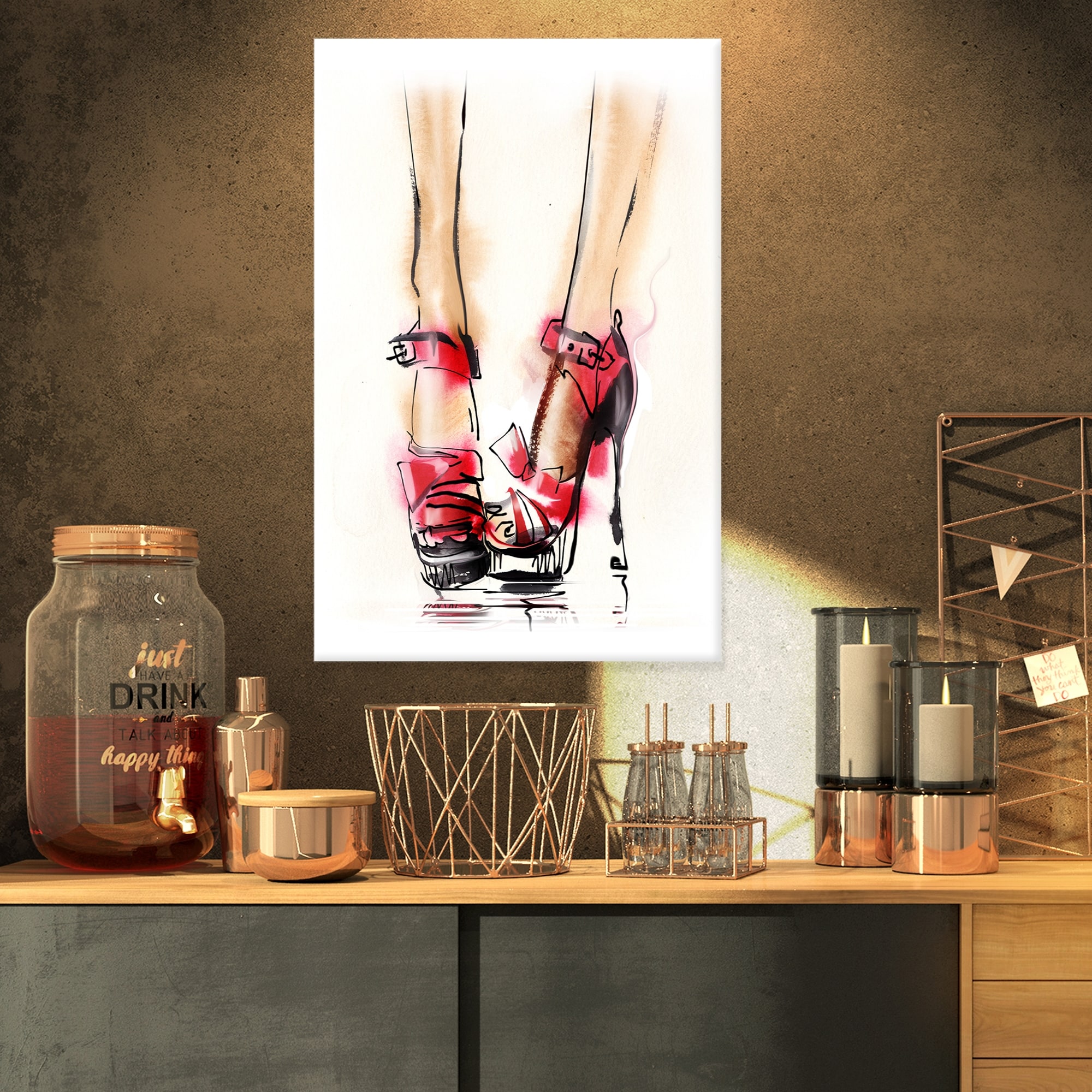 Designart High Heel Fashion Shoes Digital Canvas Art Print