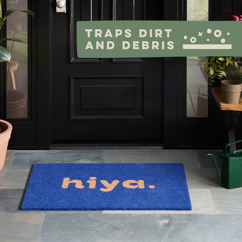 TOWN & COUNTRY TERRA Hiya Painted Welcome Outdoor Door Mat, Natural Coir Mat