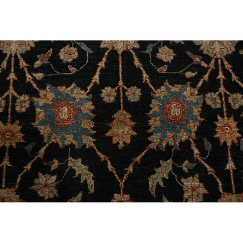 Hand Knotted Oriental 100% Wool Carpet Traditional All-Over Black Peshawar Area Rug - 10' 4'' X 7' 0''
