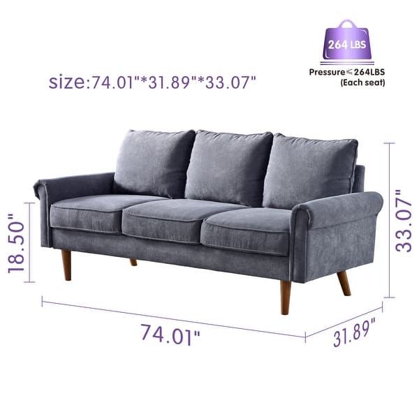 dimension image slide 3 of 6, OVIOS Upholstered Mid-century Sofa