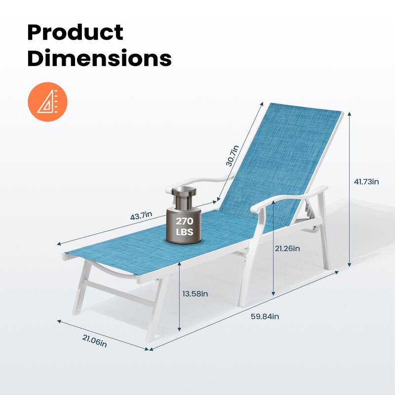 Pellebant Outdoor Patio Aluminum Adjustable Chaise Lounge Chair