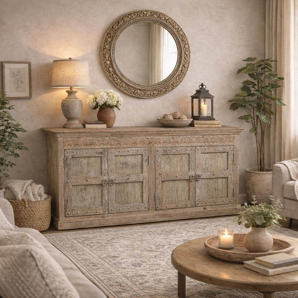 Reclyed Solid Wood Sideboard Buffet with 4 Doors - 89