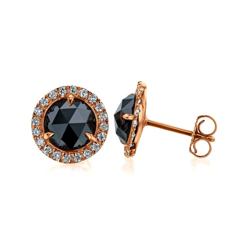 Kobelli 2.6 Carats Rose-cut Black Diamond 14k Rose Gold Morgana Halo Stud Earrings