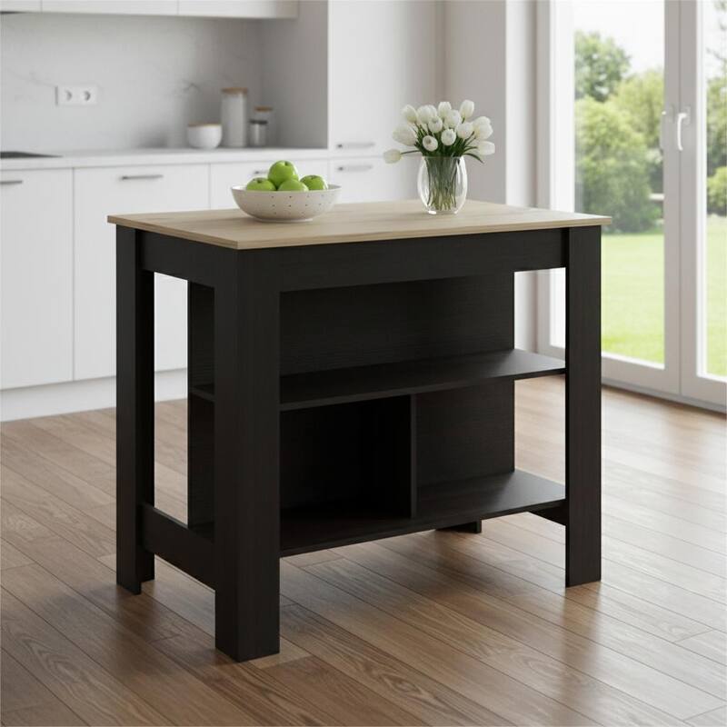HomeRoots Black and Natural 41" Kitchen Island With Storage - 40.5x27.5x35.4