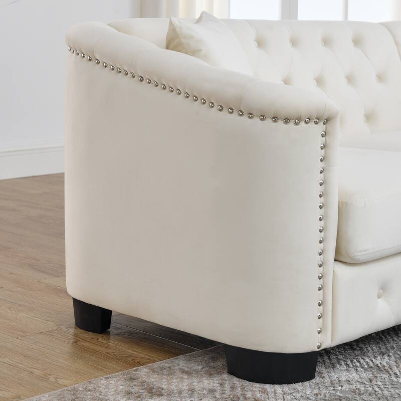 Beige 59'' Modern Velvet 2-Seater Sofa with Tufted Backrest and Nailhead Arms