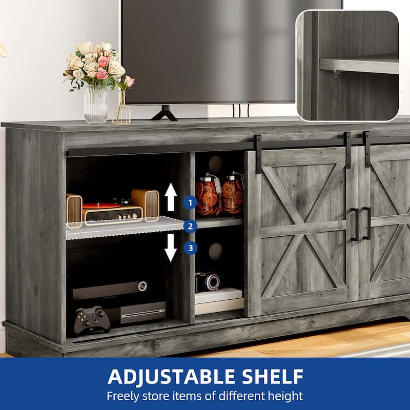 Moasis Farmhouse TV Stand with Barn Door Media Console Entertainment Center with Storage Cabinets
