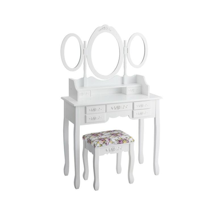 7 Drawer Tri-Folding Mirror Dressing Vanity Makeup Set - 35.5" x 16" x 59.5" (L x W x H)