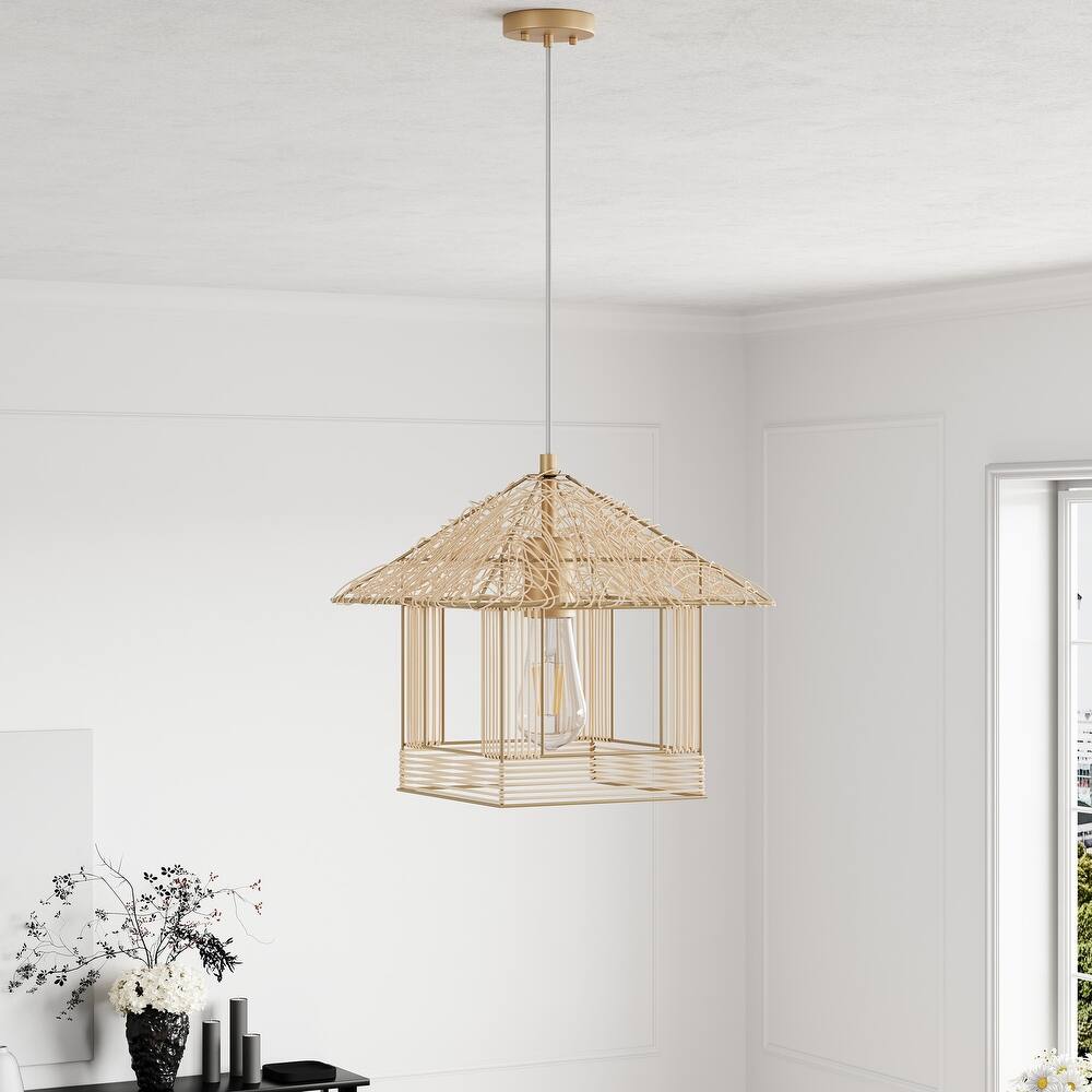 Farmhouse 1-Light Creative Rattan Woven House-Shaped Pendant Lighting Fixture