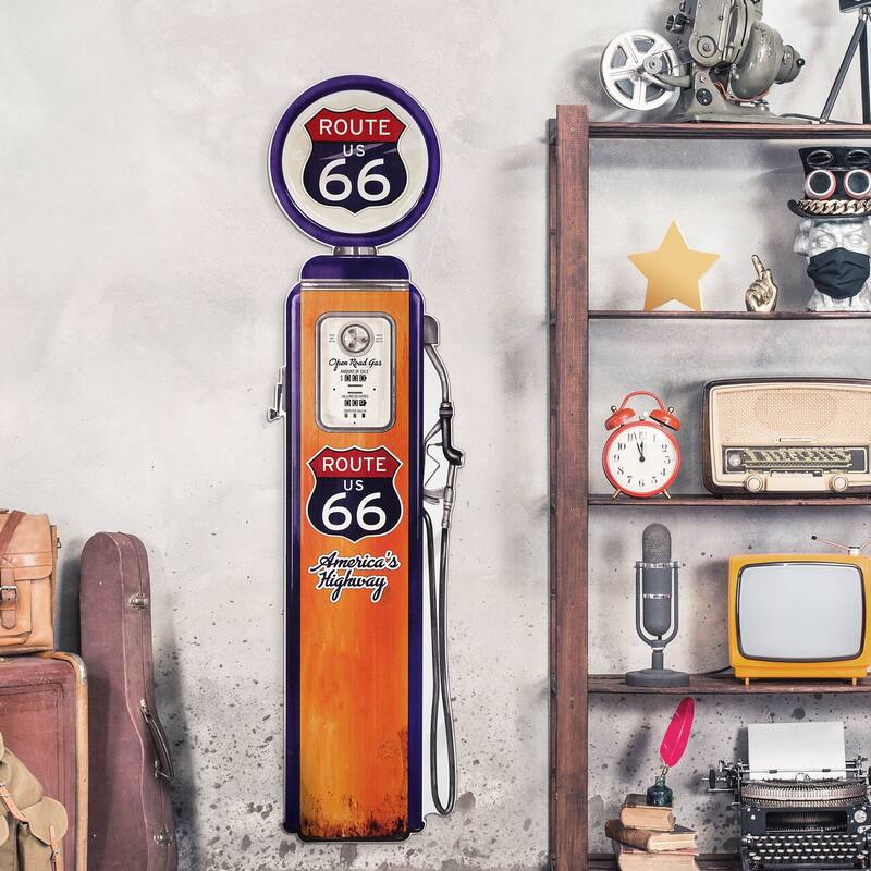 Licensed Route 66 America's Highway Gas Pump Wall Plaque, 62"x17" - 60.5" x 14.75"