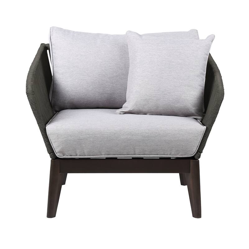 Athos Solid Eucalyptus Wood and Charcoal Rope Outdoor Patio Club Chair with Cushions