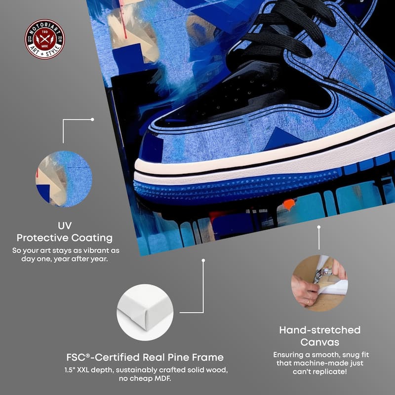 Notoriart Blue Brush Sneakers Gallery Wrapped Sneaker 1 Piece Canvas Wall Art