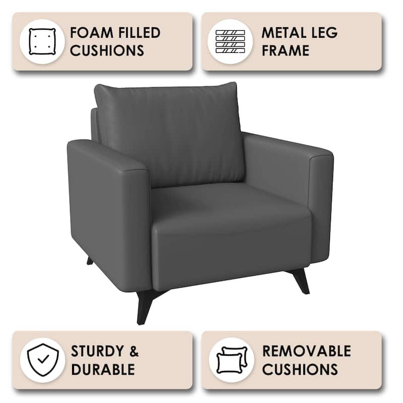 Single-Seater Sofa Modern Armchair Upholstered Vegan Leather with Metal Legs Removable Cushions Inno Series by LeisureMod