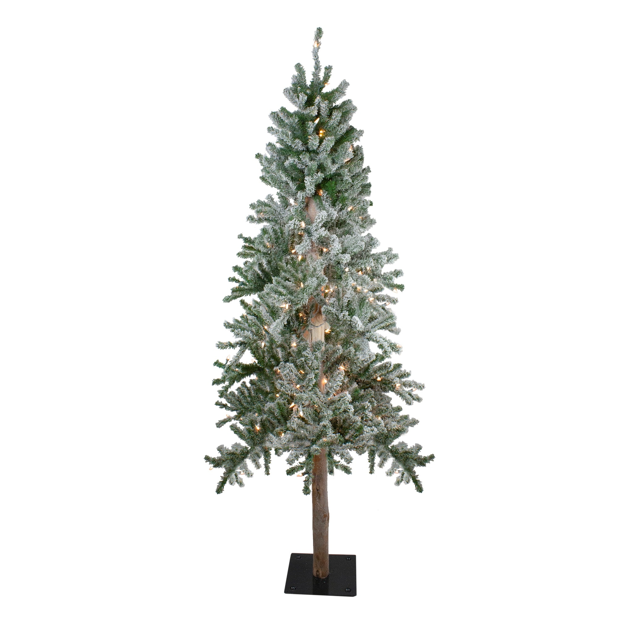 7' Pre-Lit Pencil Flocked Alpine Artificial Christmas Tree - Clear Lights