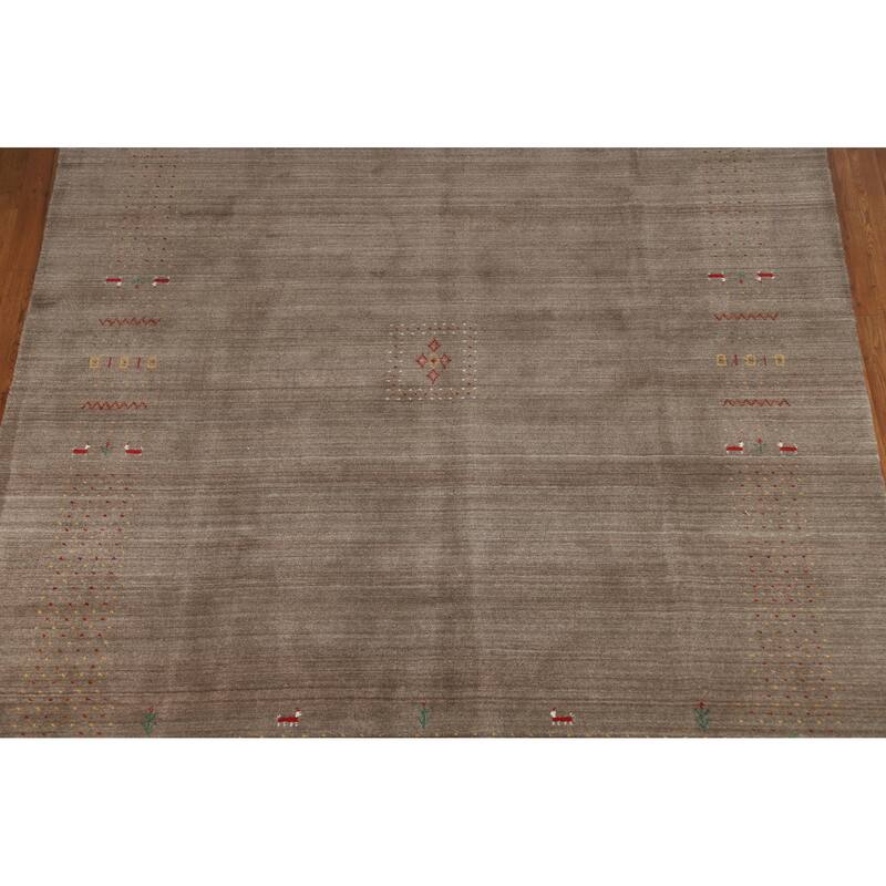 Hand Knotted Oriental 100% Wool Carpet Tribal Tribal Brown Gabbeh Area Rug - 9' 9'' X 7' 11''