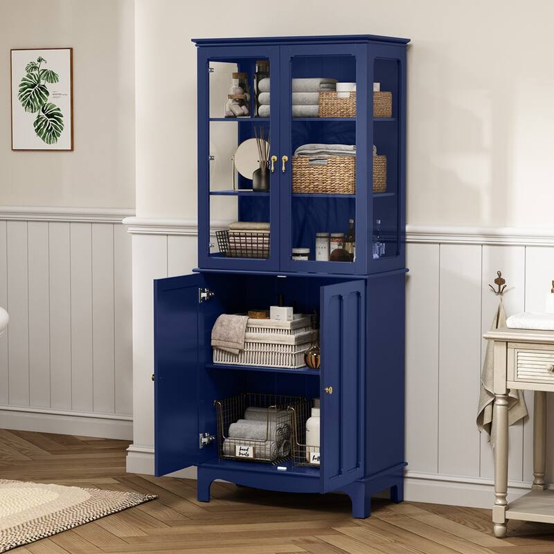 72" Freestanding Kitchen Pantry with Glass Doors