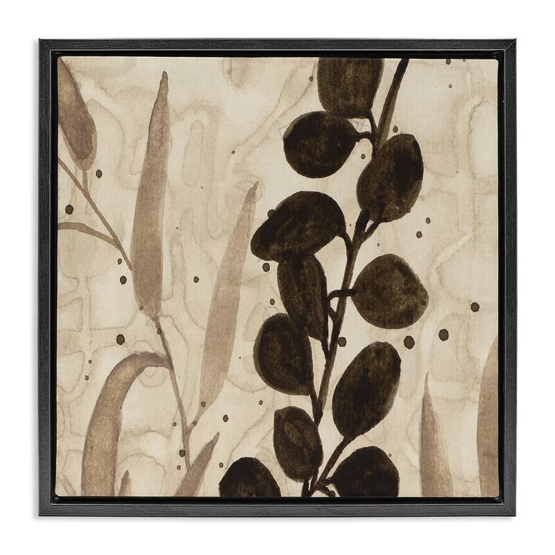 Stupell Asymmetrical Natural Leaves Framed Floater Canvas Wall Art Design By Krinlox - 25 x 25 - Black