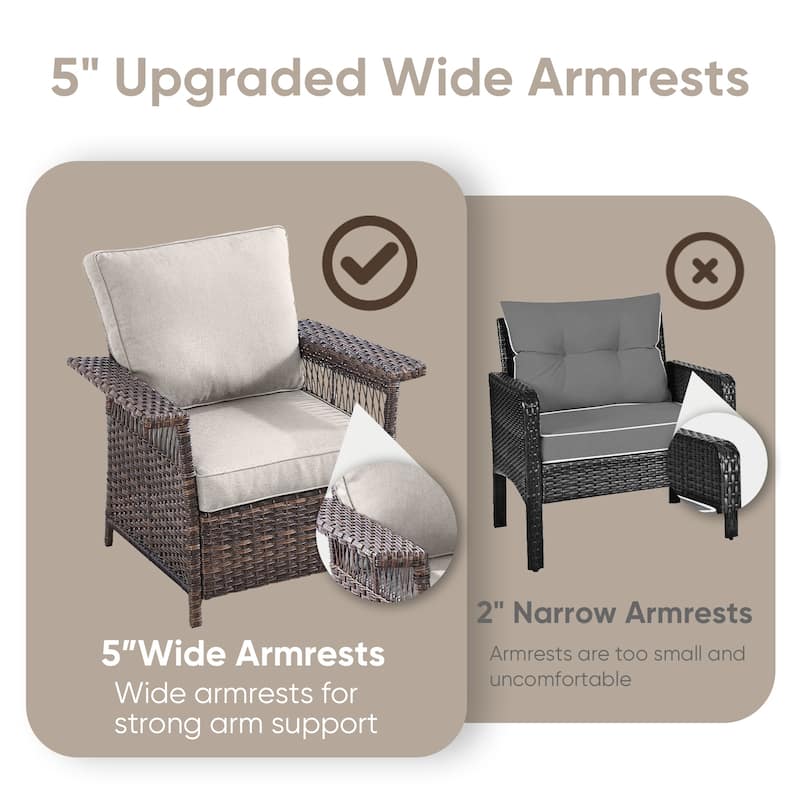 Outdoor Wicker Patio Chair with Ottoman - Brown