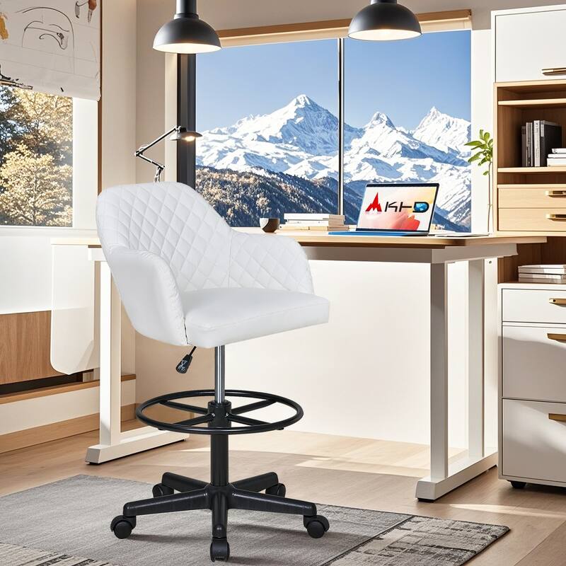 VECELO Contemporary PU Leather Drafting Chairs(Set of 2) Task Chair with Metal Frame and Back Home Ofiice Chairs