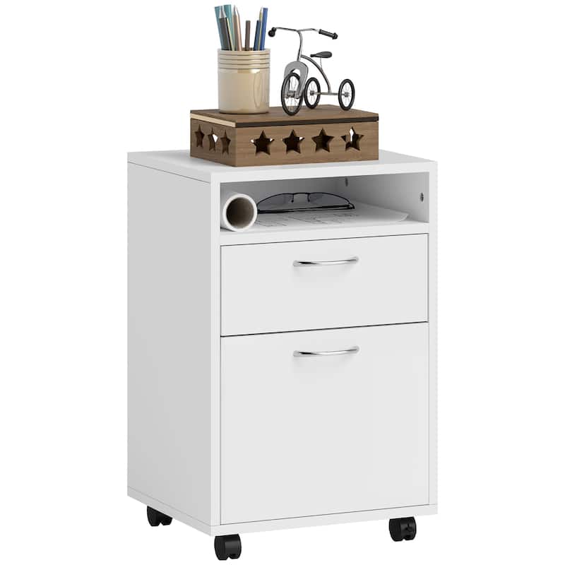 HOMCOM 24" Mobile Printer Cart with 2 Drawers, White