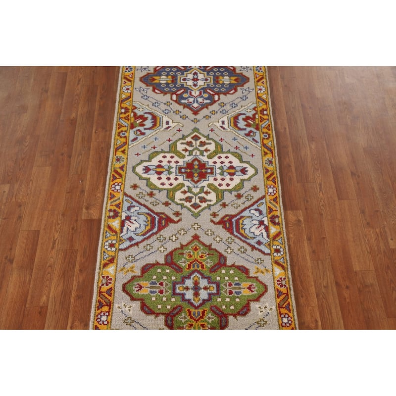 Geometric Kazak Accent Rug Handmade Wool Carpet - 2'7"x 5'10"