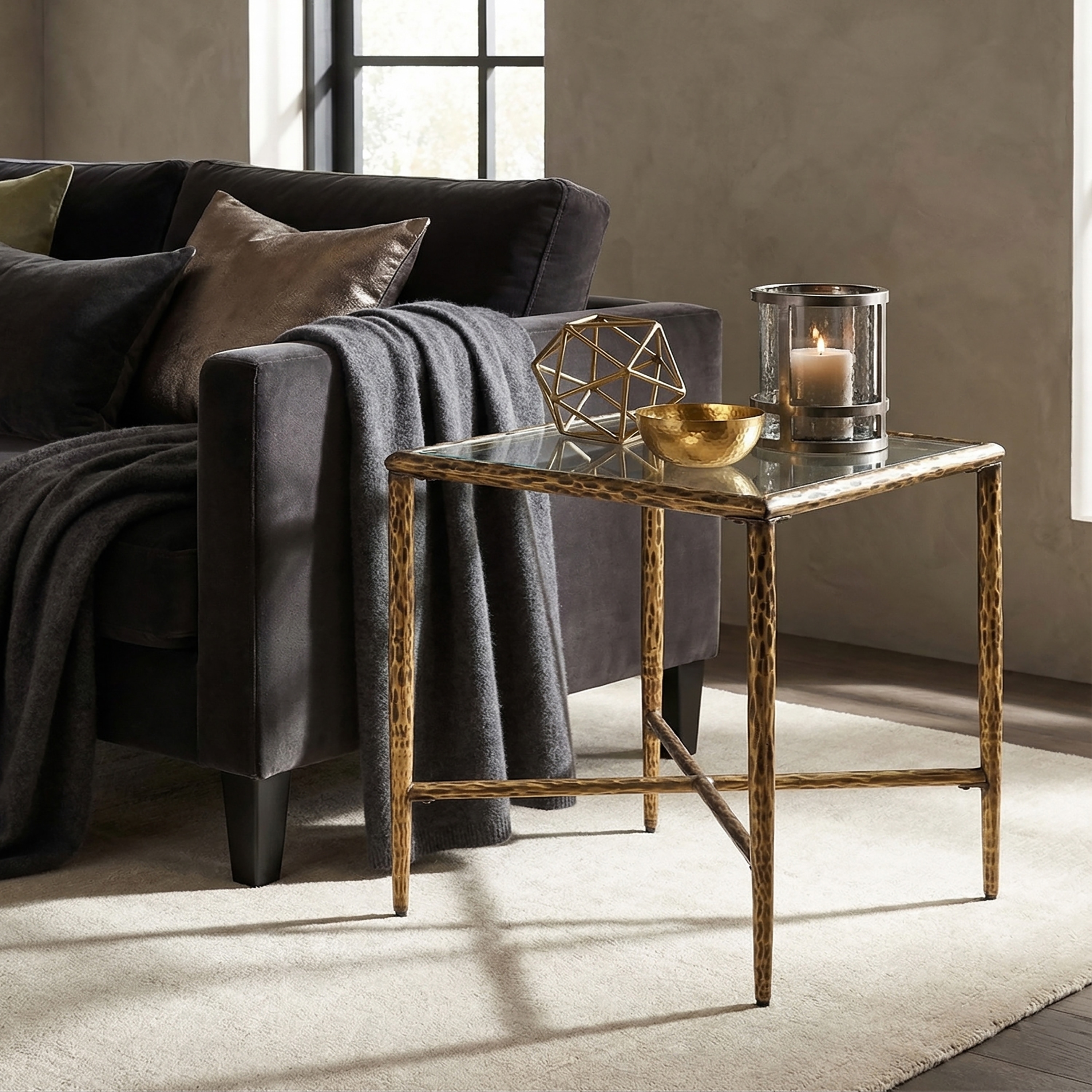 247 Shop At Home Lalia Modern Hammered Metal X-Brace Side Table