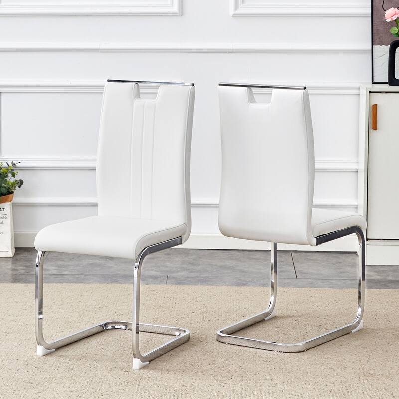 Set Of 4 White PU Material Bow-Shaped Chairs - Adding Fashion To Minimalist And Contemporary Home Styles