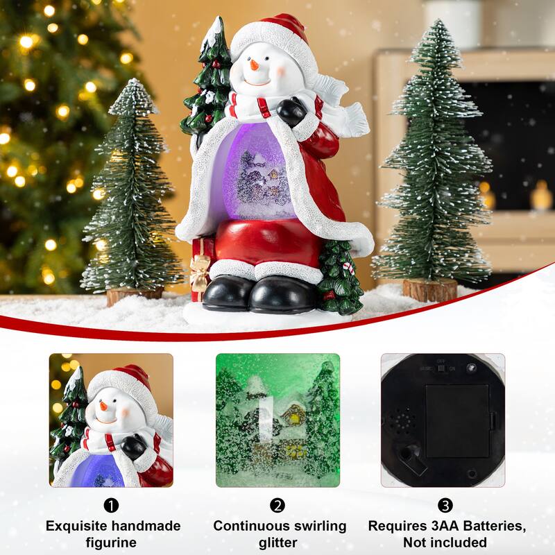 Glitzhome 100mm Christmas Resin Lighted Snowflakes Snowman Waterglobe
