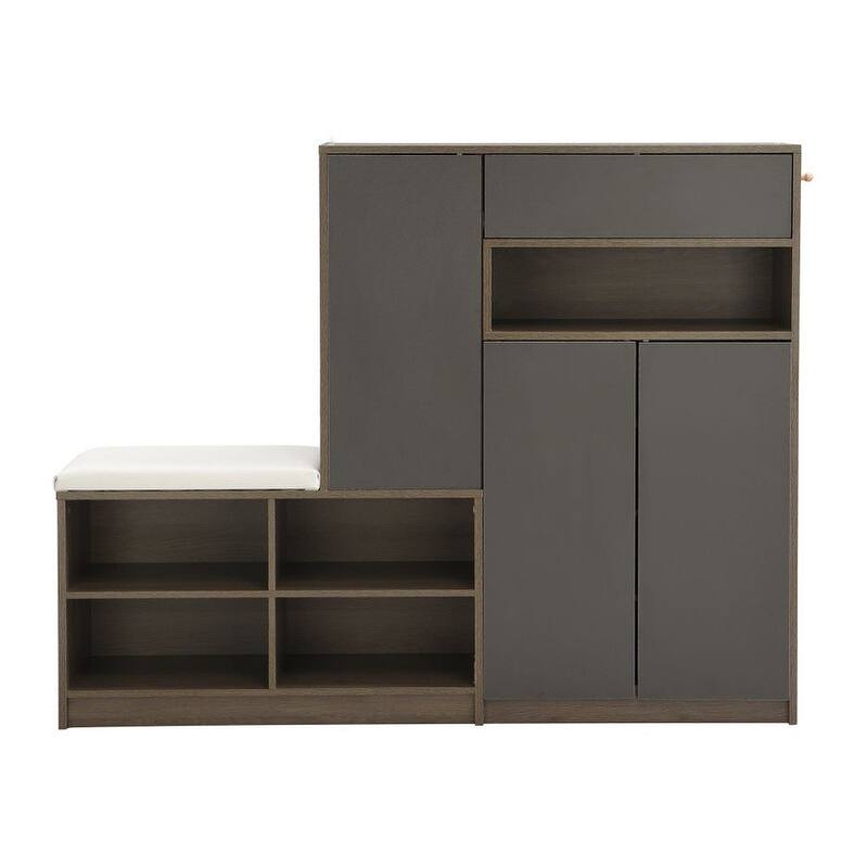 2-in-1 Multi-functional Shoe Rack with Adjustable Shelves,Shoe Storage Bench with Padded Seat