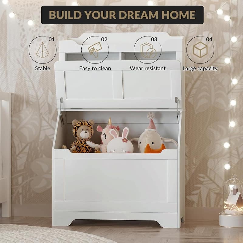 Kids Bookshelf and Storage Organizer, Box Chest with -Top Lid, Toddler Bookcase Cabinet
