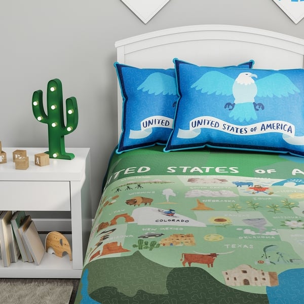 slide 2 of 9, United States 3 Piece Quilt Set - Landmarks & Icons of the 50 States & American Eagle by Hastings Home Twin XL