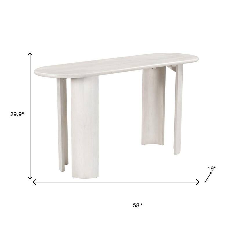 HomeRoots 58" White Solid Wood Oval Console Table - 58.00 in. x 29.90 in. x 19.00 in.