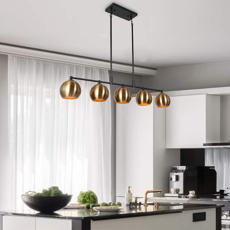 Modern Black Gold 5-Light Linear Chandelier Kitchen island Pendant Lights with Metal Shades - L38.5" x W5.5" x H7.5"