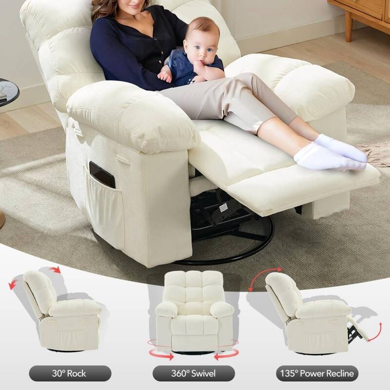 Upholstered 360° Swivel Recliner Rocker Chair for Room - 1PC