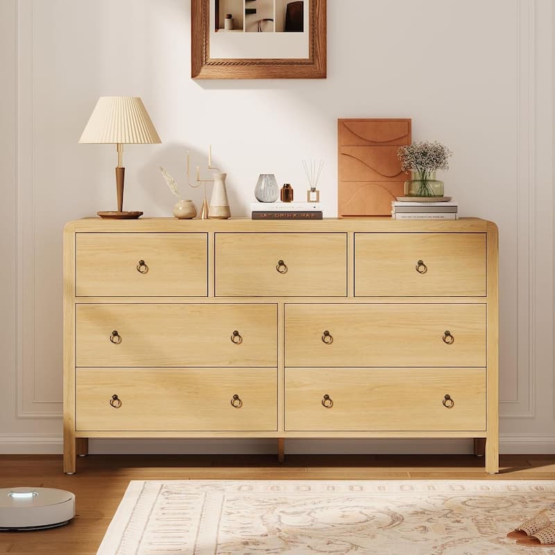 Modern 7 Drawer Dresser with Large Drawers for Bedroom, Living Room - Almond