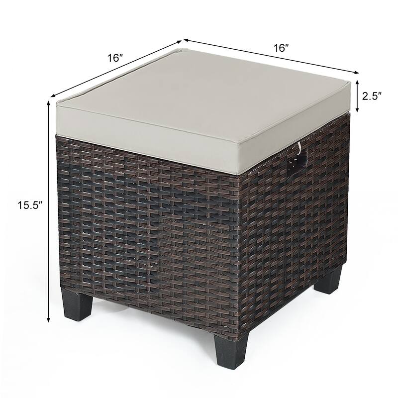 Outdoor Cushioned Rattan Wicker Ottomans (Set of 2)