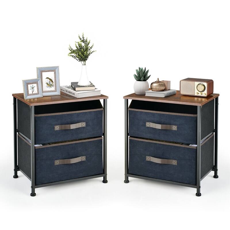Gymax 2PCS Nightstand End Side Table Dresser w/ 2 Pull-out Fabric - Brown - MDF